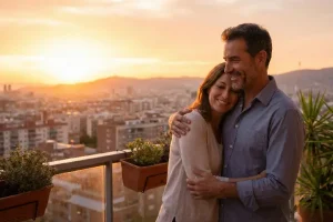 یم زوج در آغوش یک دیگر هنگام غروب افتاب/دی کلینیک